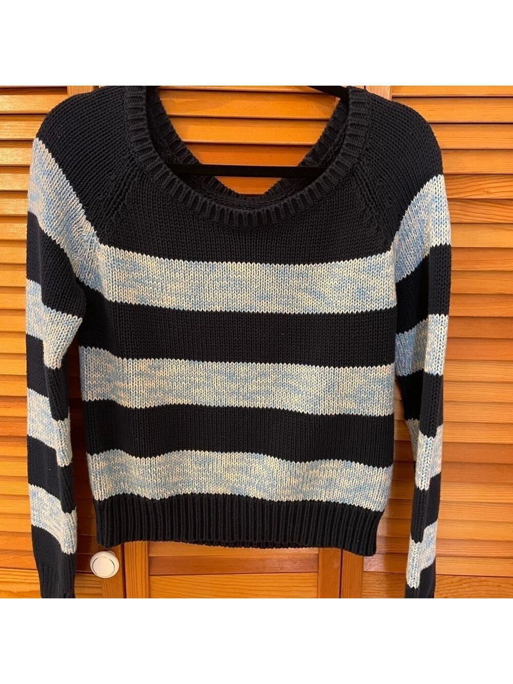 American Eagle Outfitters 100% Cotton Striped Sweater, Size M, Navy & Lt. Blue.